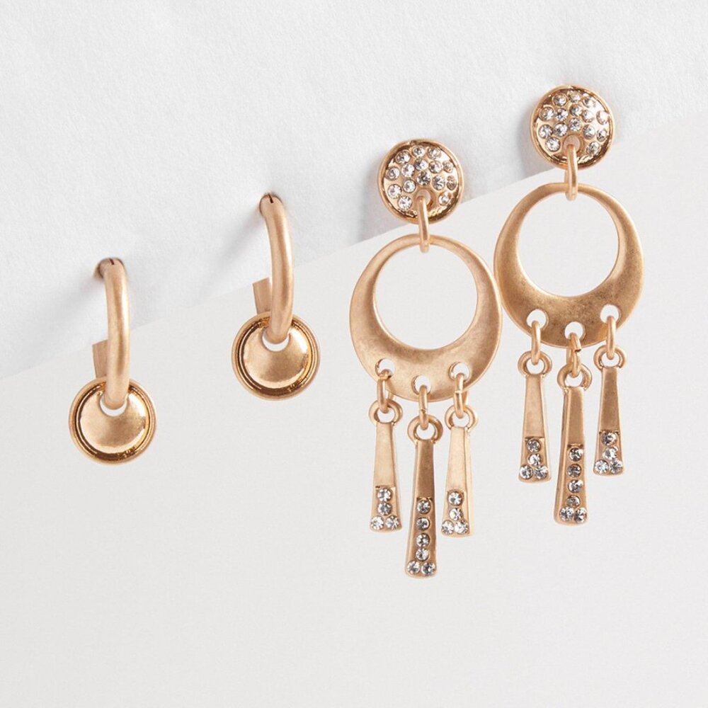 TORRID Pave Delicate Hoop Set Gold Earrings NEW